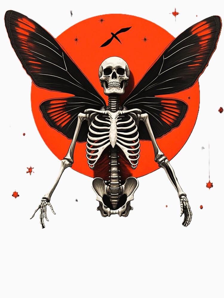 Gothic Skeleton with Red and Black Moth Wings Under Red Moon by Dark-Circuit-Haven