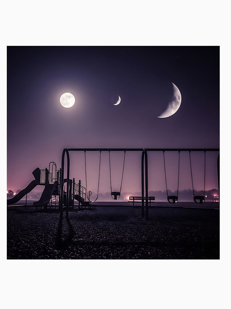 Three Moons Playground Night Sky Liminal Space Art by Michaelragheb