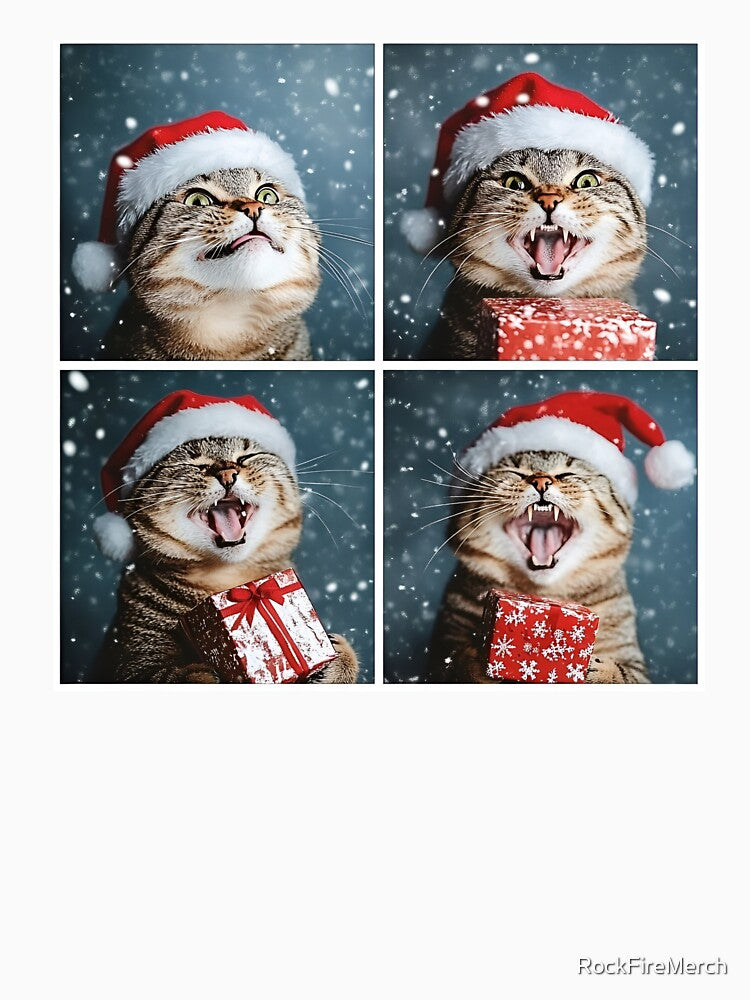 Funny Christmas Cat in Santa Hat – Cute Tabby Cat Holiday Photobooth by RockFireMerch