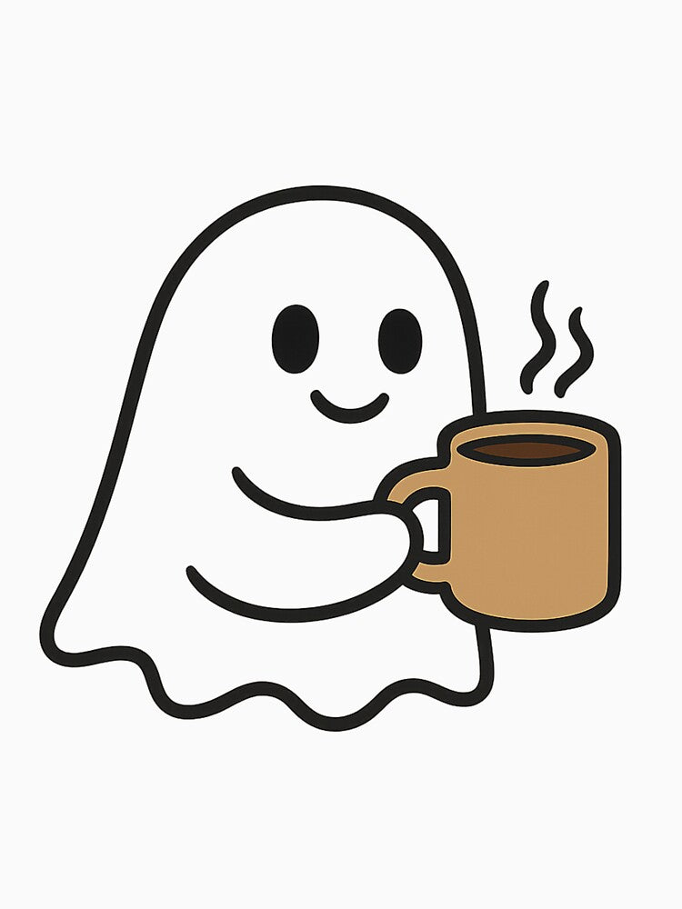 Cute Ghost with Coffee – Spooky but Caffeinated by NoRestDesigns