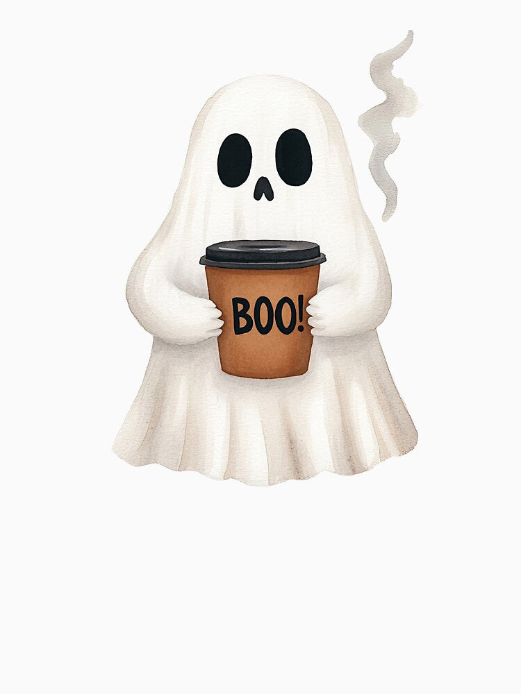 Cute Ghost Holding Halloween Coffee Cup by WPCreator