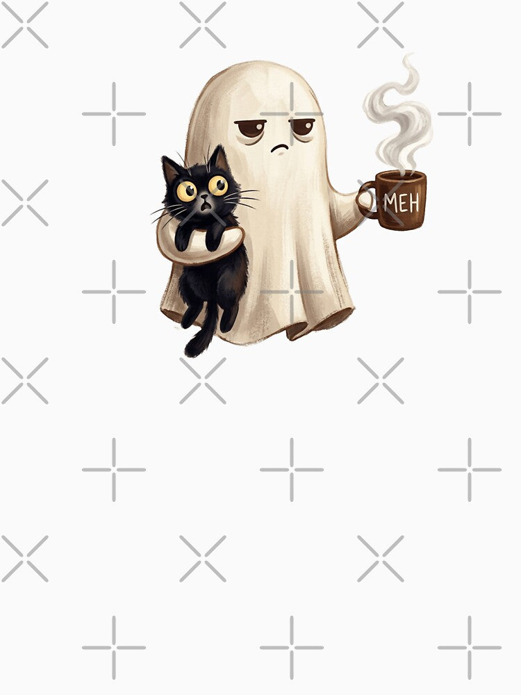 Sassy Ghost with Black Cat and Coffee Mug by NovaCraft30