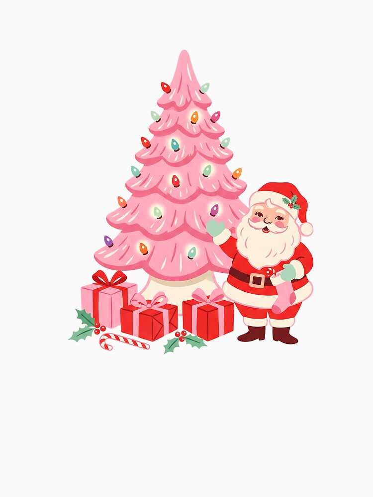 Pink Christmas Vintage Retro Santa Ceramic Tree by mindshocker