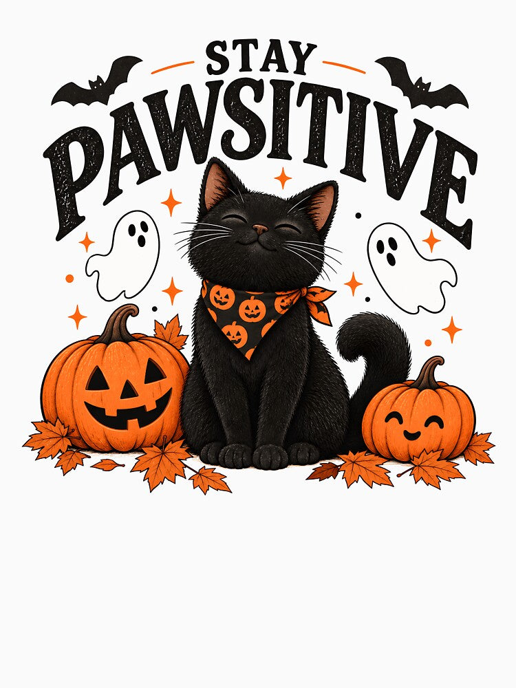 Stay Pawsitive Cute Black Cat Halloween by AhmedAlbb