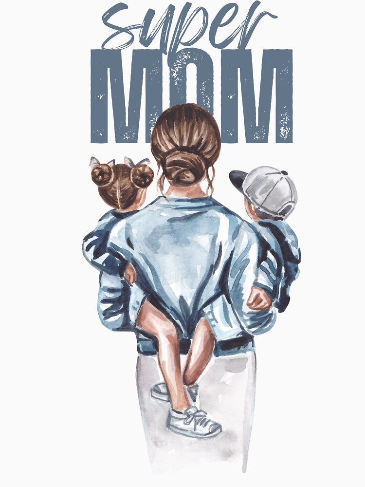 Super Mom – Cute Mother and Kids Watercolor Illustration by CreatiWorks