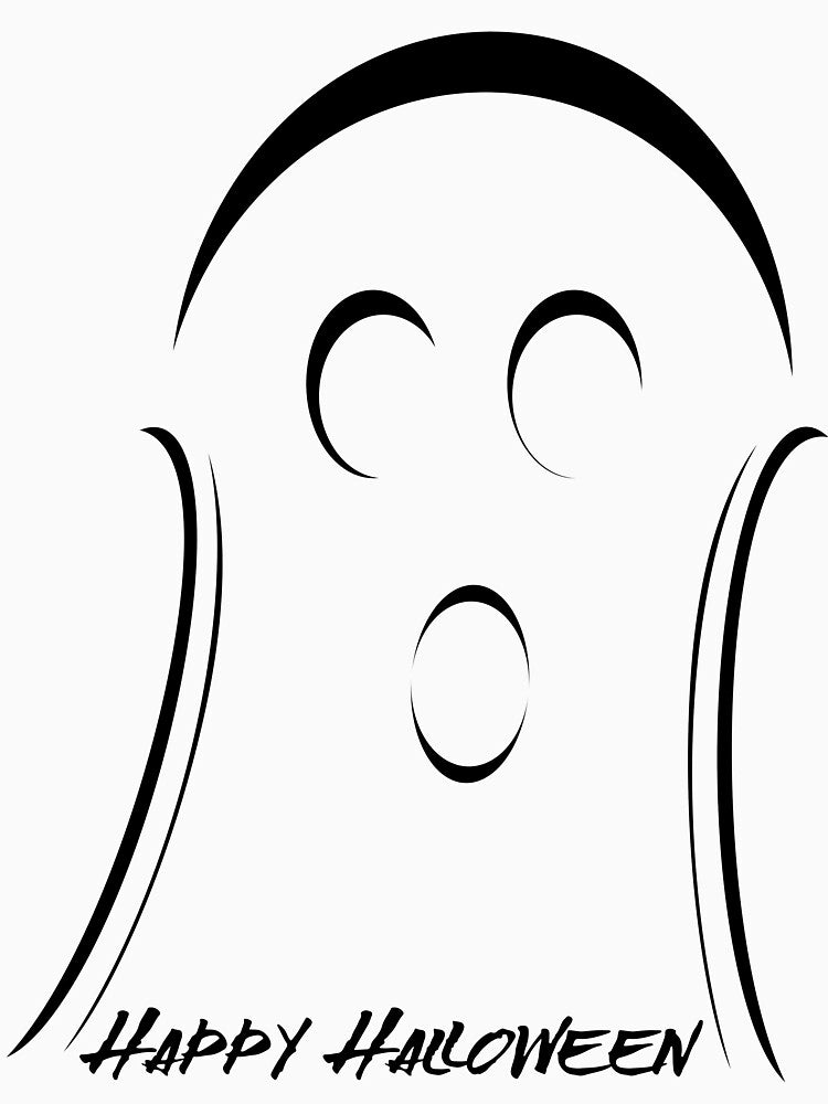 Cute Ghost with Spooky Happy Halloween Message (Black) by Risa-C