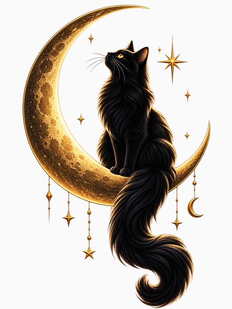 Black Cat on Crescent Moon | Mystical Cat Night Design | Celestial Cat Lover Gift by Skedart