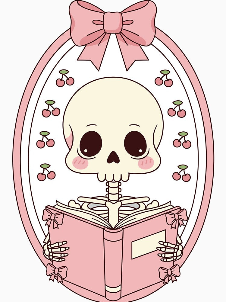 Kawaii Skeleton Reading Book by arwenlavia