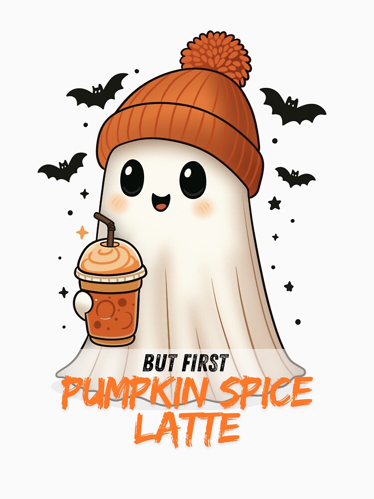 Cozy Ghost with Pumpkin Spice Latte – Cute Halloween Fall Design by Asidesign