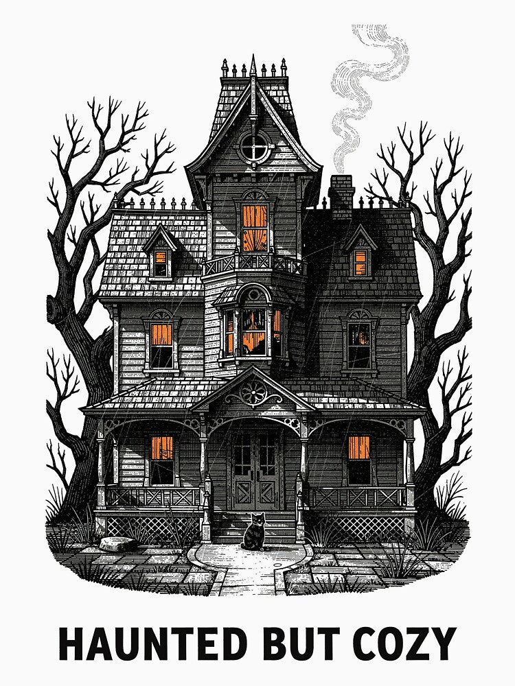 Haunted But Cozy — Victorian Gothic Haunted House Black Cat Shirt by Uglyandcute
