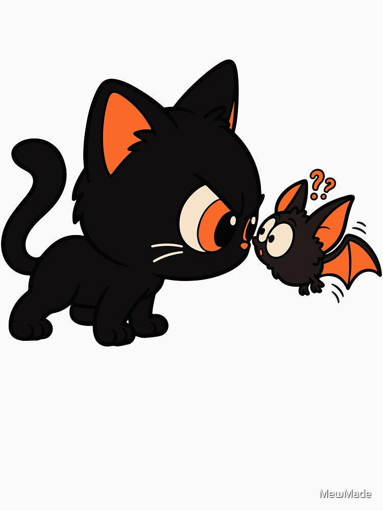 Black Cat and Cute Halloween Bat by MewMade