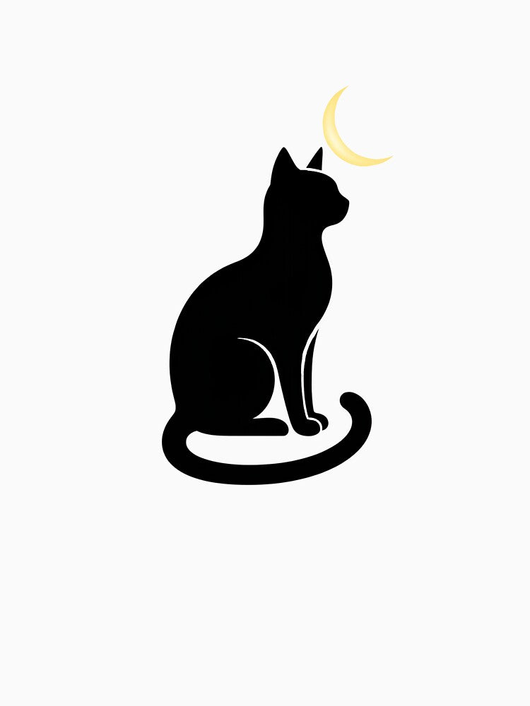 Minimalist Black Cat and Crescent Moon Celestial Vector Art by Paws And Pause