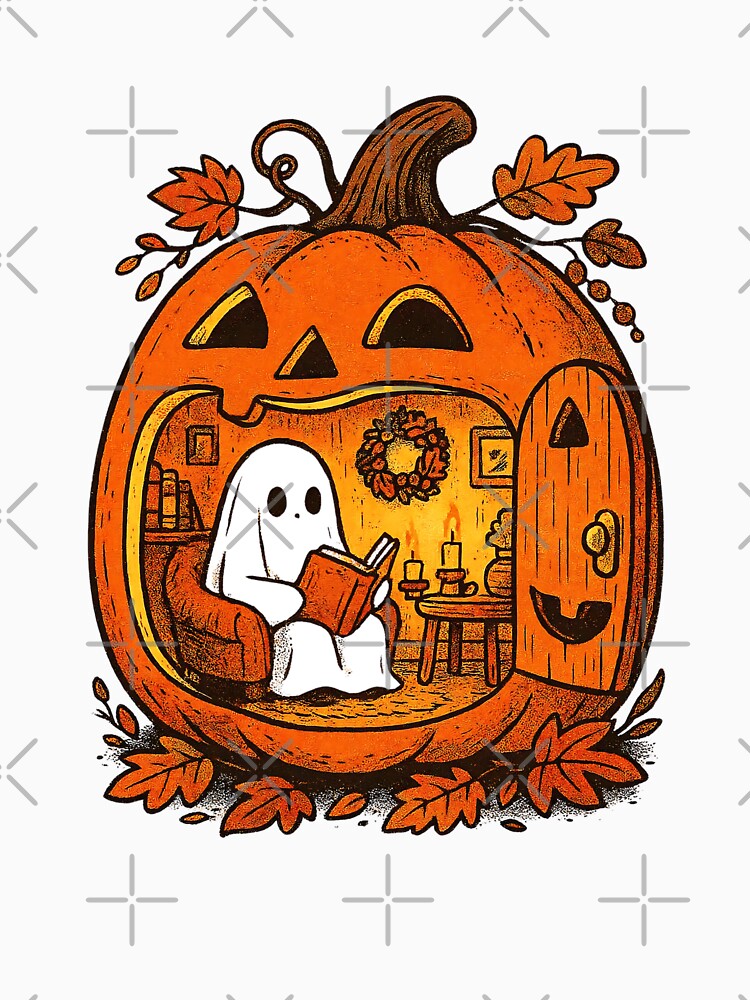 Cozy Pumpkin Reading Ghost by Nacho Average Designs