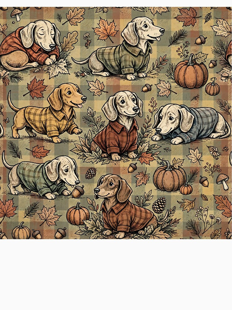Flannel Season Dachshund Fall Pattern Cute Wiener Dog Pumpkin Autumn Plaid by Yellowriversss