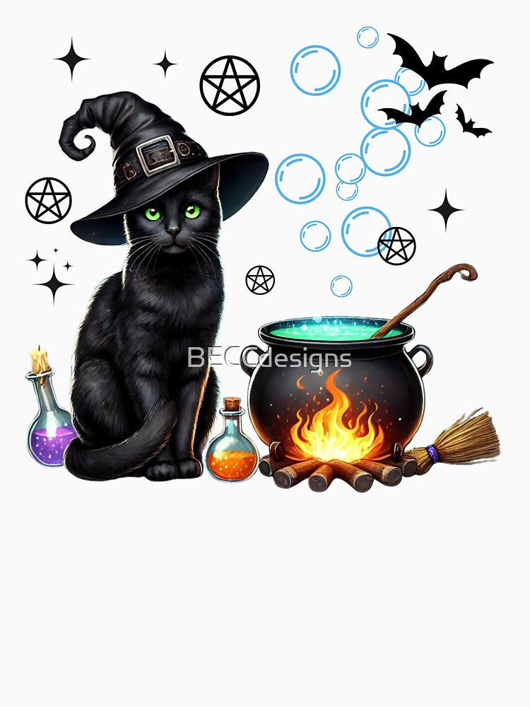 Halloween Cat and Cauldron T-Shirt by BECCdesigns