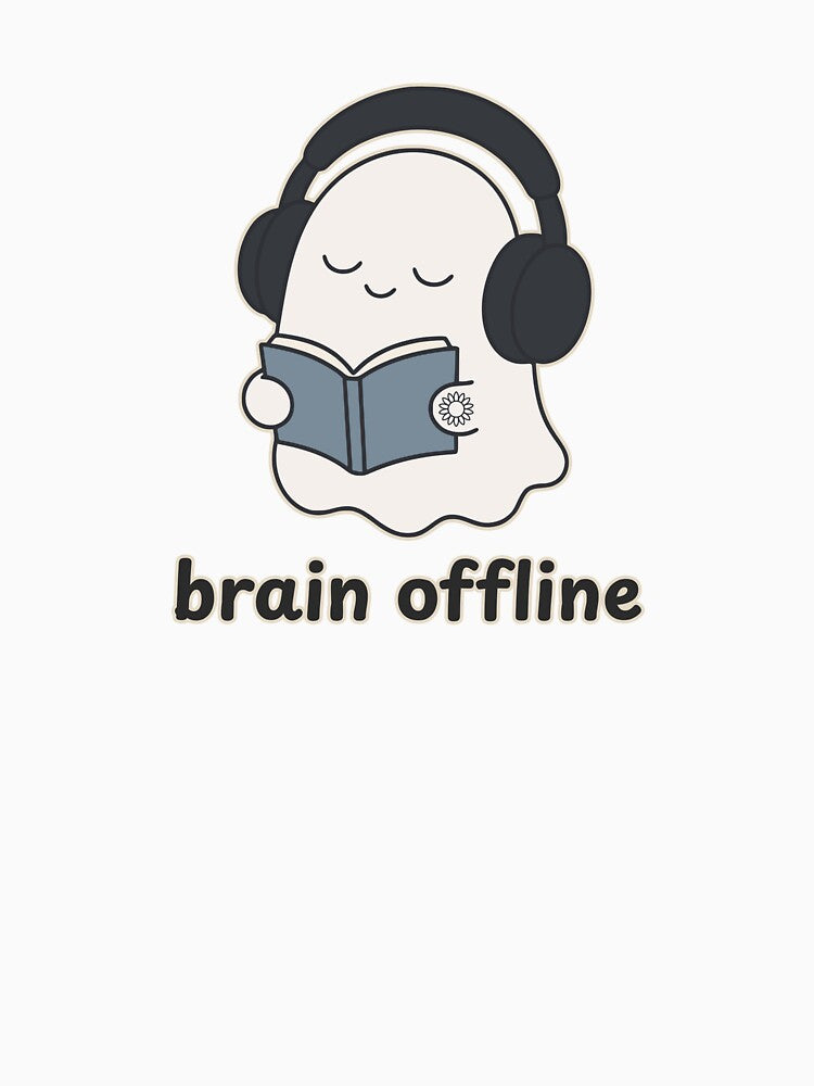 Bookish Introvert Ghost with Headphones | Brain Offline Aesthetic by suncorner28