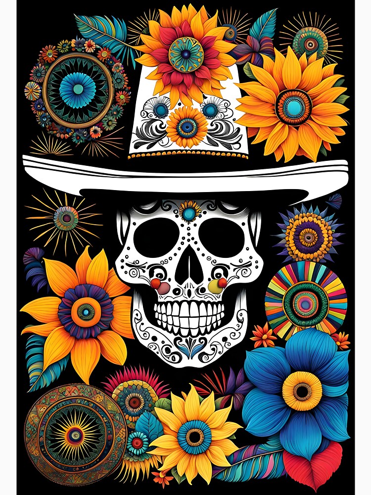 Skull with Sombrero and Flowers by BrooklynPopArts