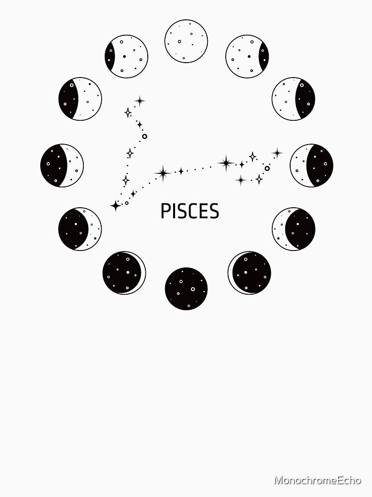 Moon phases and zodiac constellation Pisces by MonochromeEcho