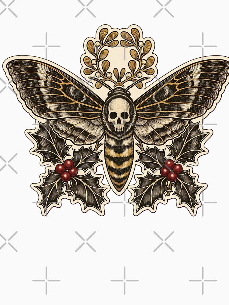 Christmas Moth Death's Head Winter Botanical Toile | Gothic Entomology Repeat by StickyGuys