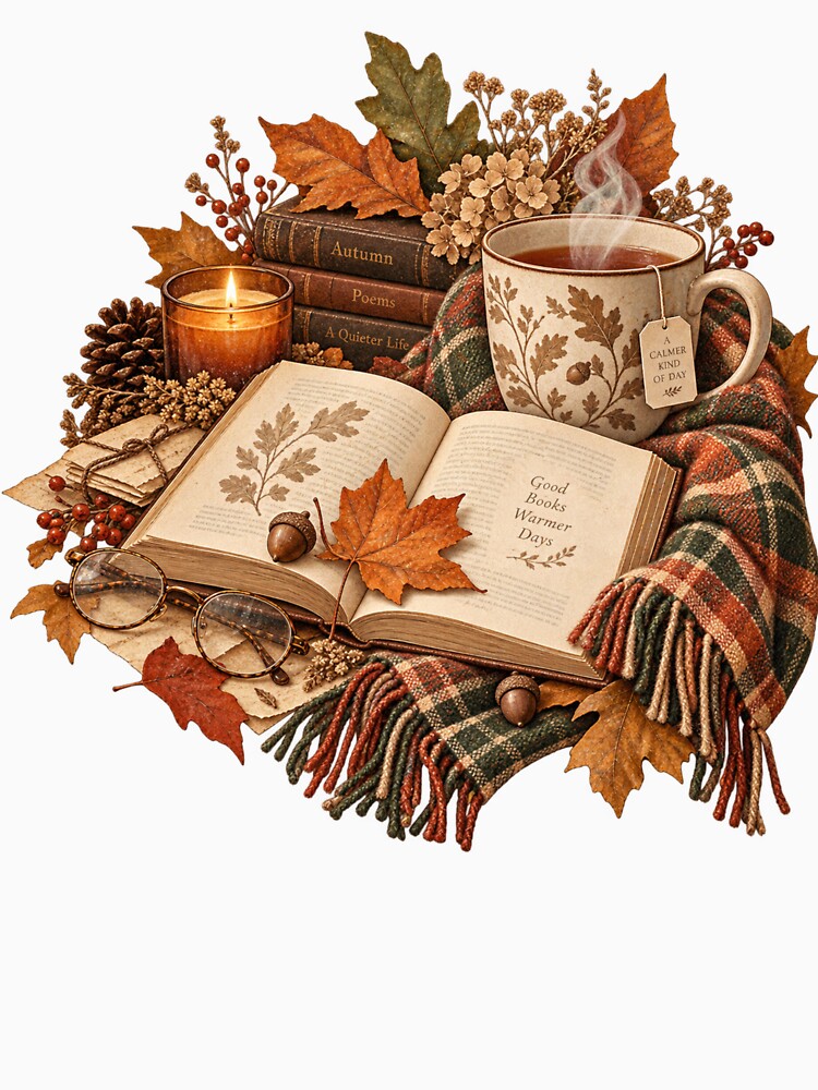 Cozy Autumn Reading Vintage Book Illustration by Golden Era Studio