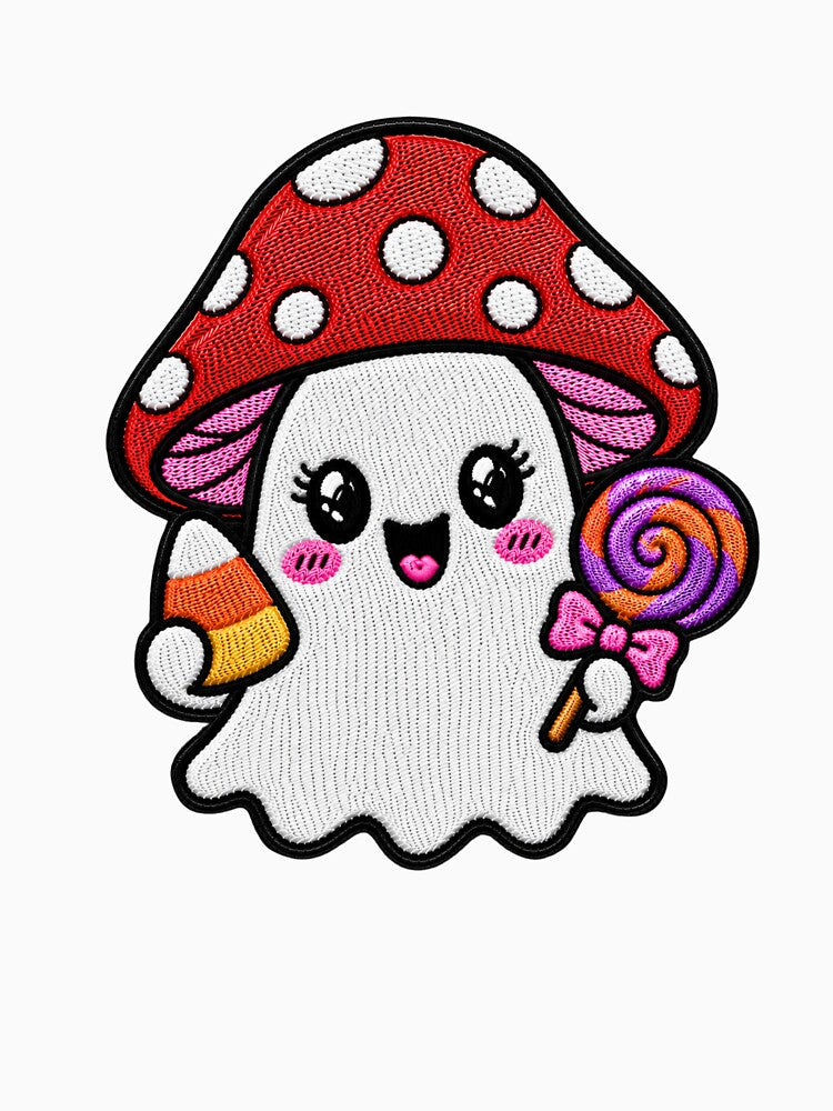 Cute Candy Ghost Kawaii Embroidery Patch Design Mushroom Boo by ColorSplash123