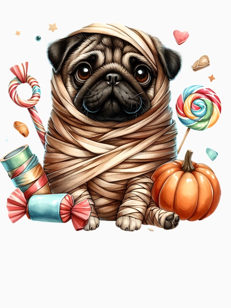 Pug wrapped like a mummy with candy by GogoGrove