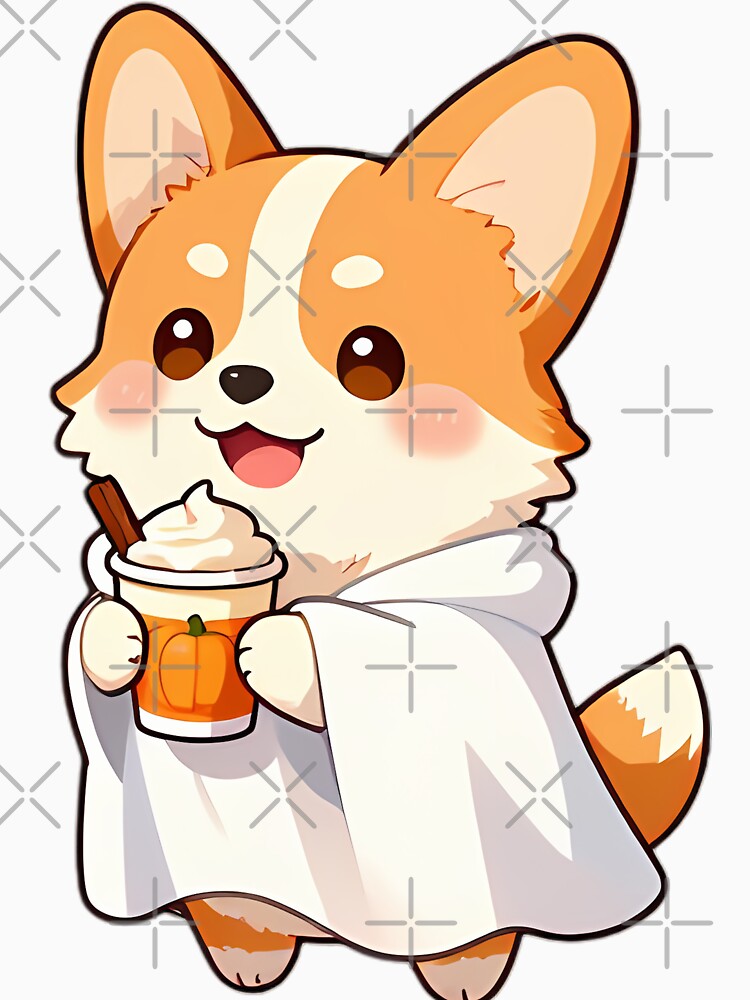 Cute Corgi Puppy Ghost with Pumpkin Spice Latte by pumsquare