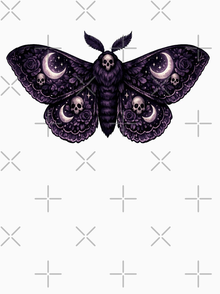 Dark Romance Gothic Death Moth Sticker —  Celestial Skull Crescent Moon Roses Purple by Ora-kuro
