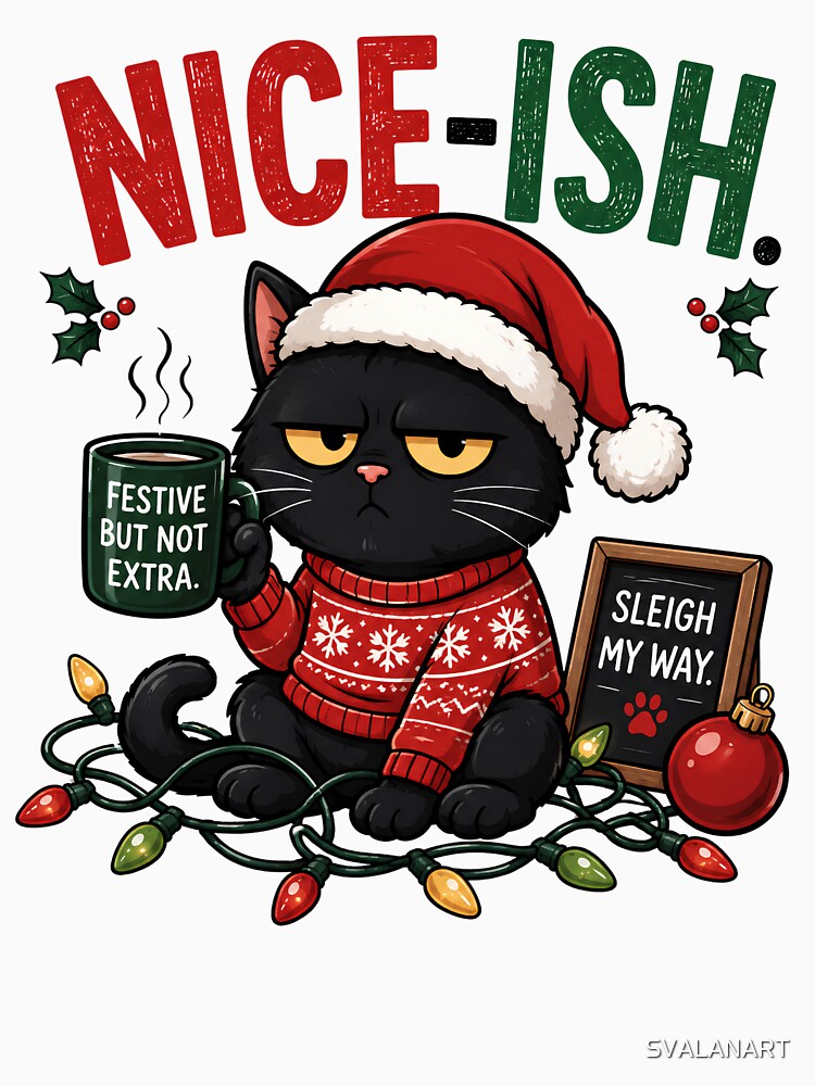 Nice-ish Christmas Cat – Funny Grumpy Cat Christmas Design by SVALANART