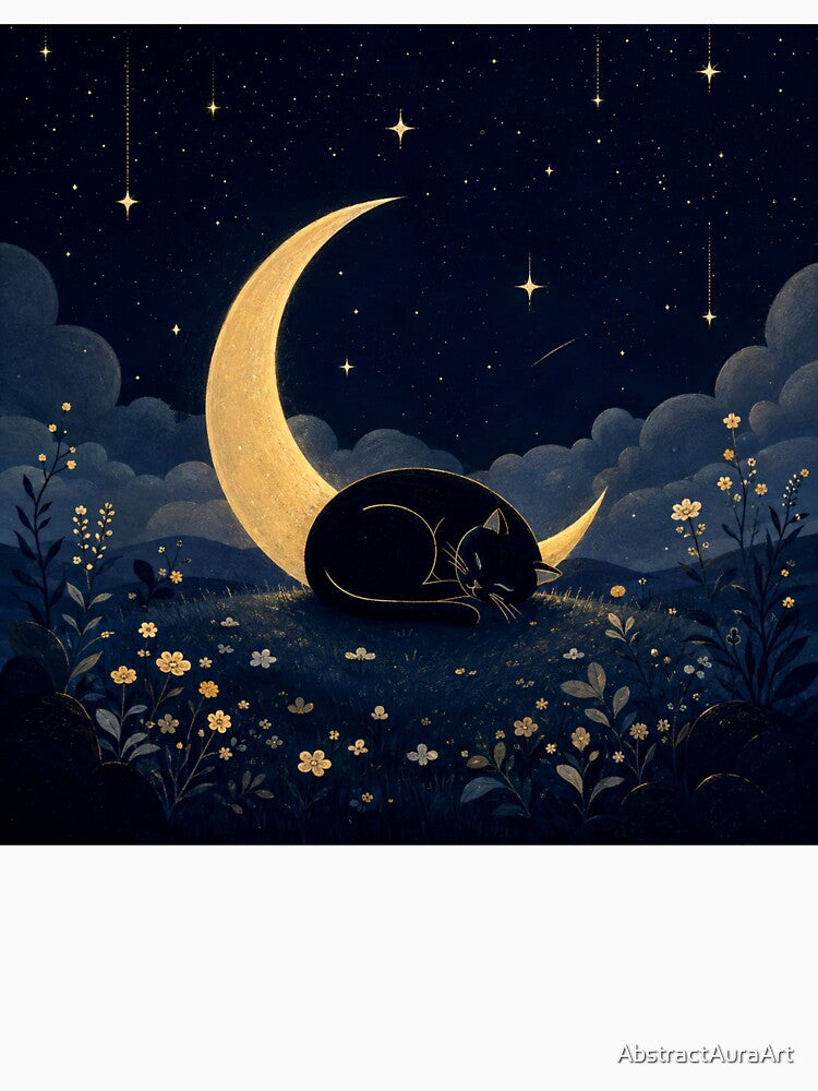 Black Cat Under Crescent Moon | Celestial Night Sky Cat by AbstractAuraArt