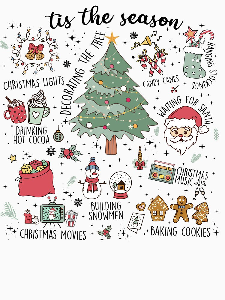 Retro Christmas Shirt Cute Vintage Xmas Doodles Tee Tis The Season by LessIsLoud