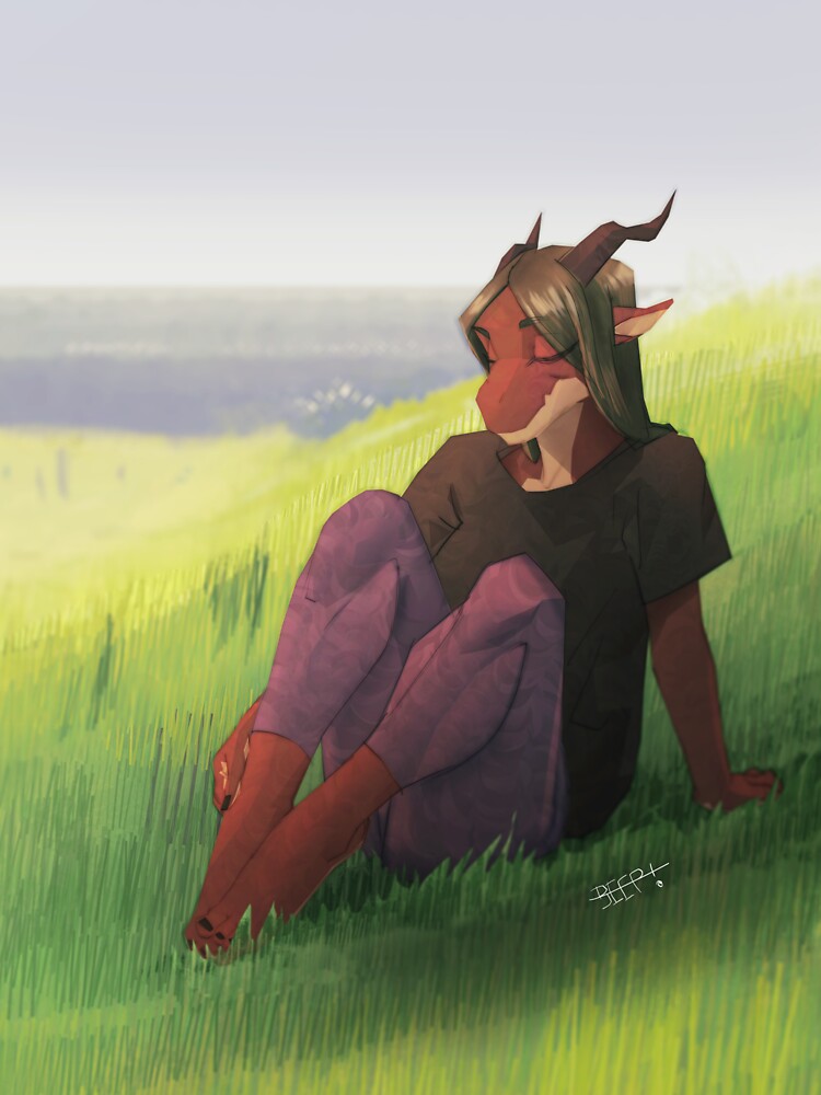Touch Grass - Anthro Dragoness Illustration by Beep-Art