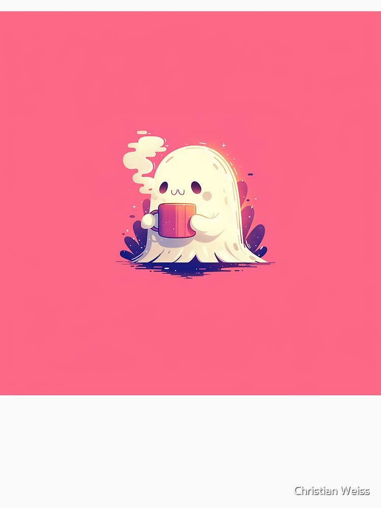 Cute Pink Background Ghost with Mug by Christian Weiss