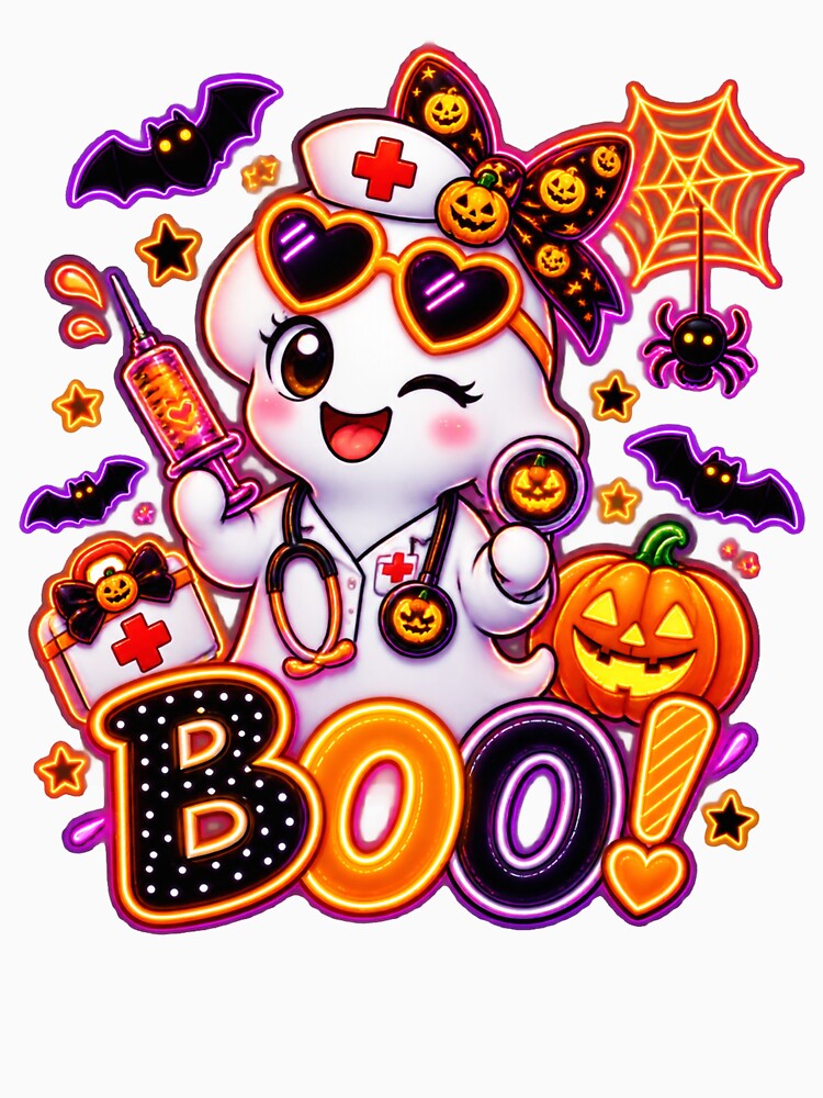 Cute Halloween Nurse Ghost Pumpkin Spooky Medical by QuiteOrbit