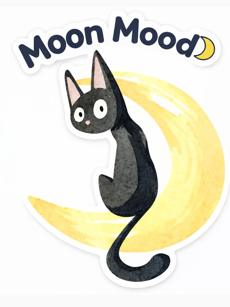 “Moon Mood Cat Sticker | Cute Black Cat Aesthetic Moon Design” by sumodesign