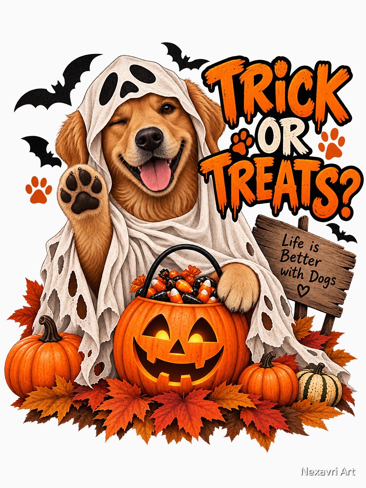 Funny Halloween Dog – Trick or Treats Ghost Dog by Nexavri Art