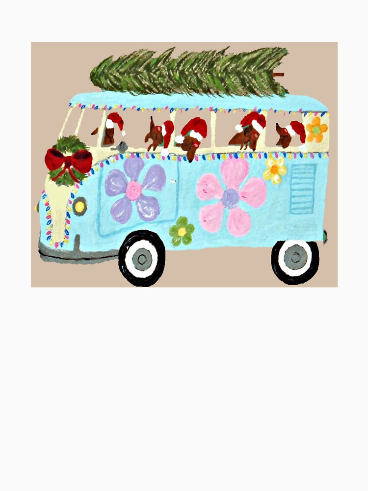 Dachshunds in Christmas Hippie Van by Squirreldumplings