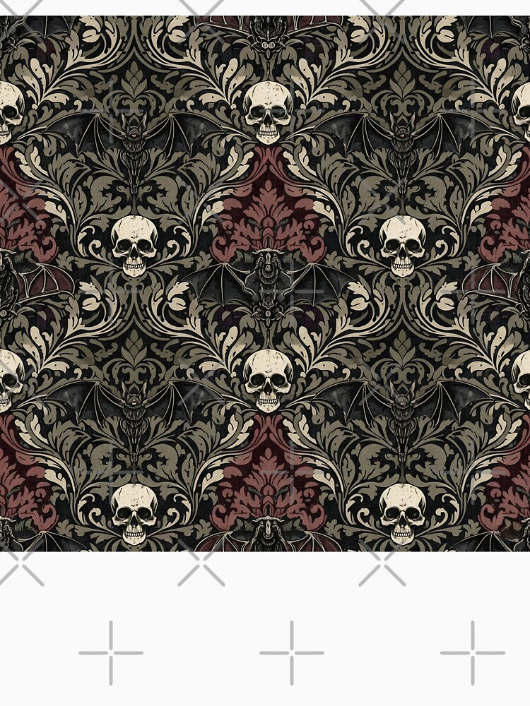 Gothic Damask Pattern - Moody Victorian Bats & Skulls by StickyGuys