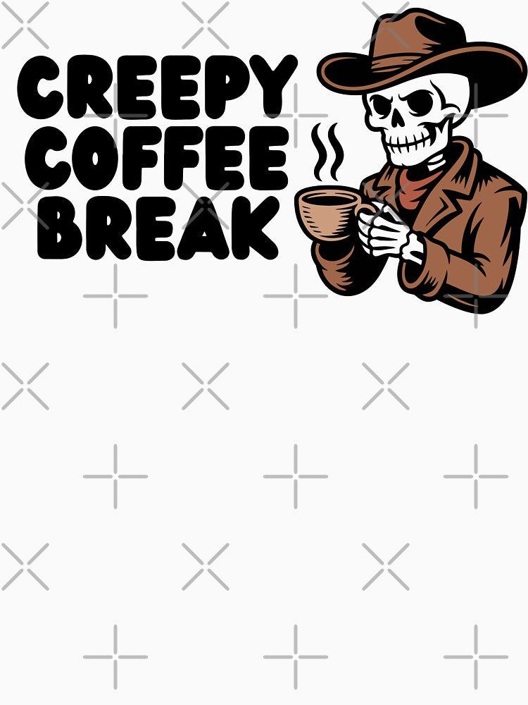 Cowboy Skeleton Drinking Coffee – Western Spooky Illustration by Panda Creative Studio