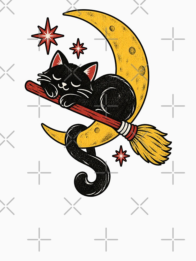 Halloween Black Cat Napping on the Crescent Moon by StudioSand
