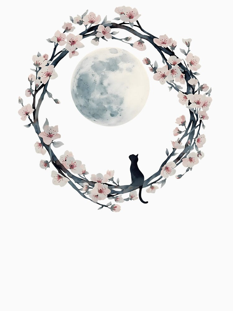 Moon, sakura and cat by uunaa