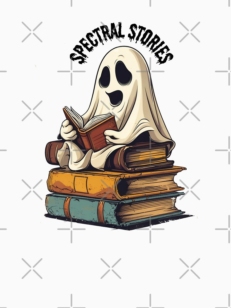 Vintage Spectral Stories: Spooky Ghost Reading Book Halloween Tee - Classic Retro Vibe by Clothesbest