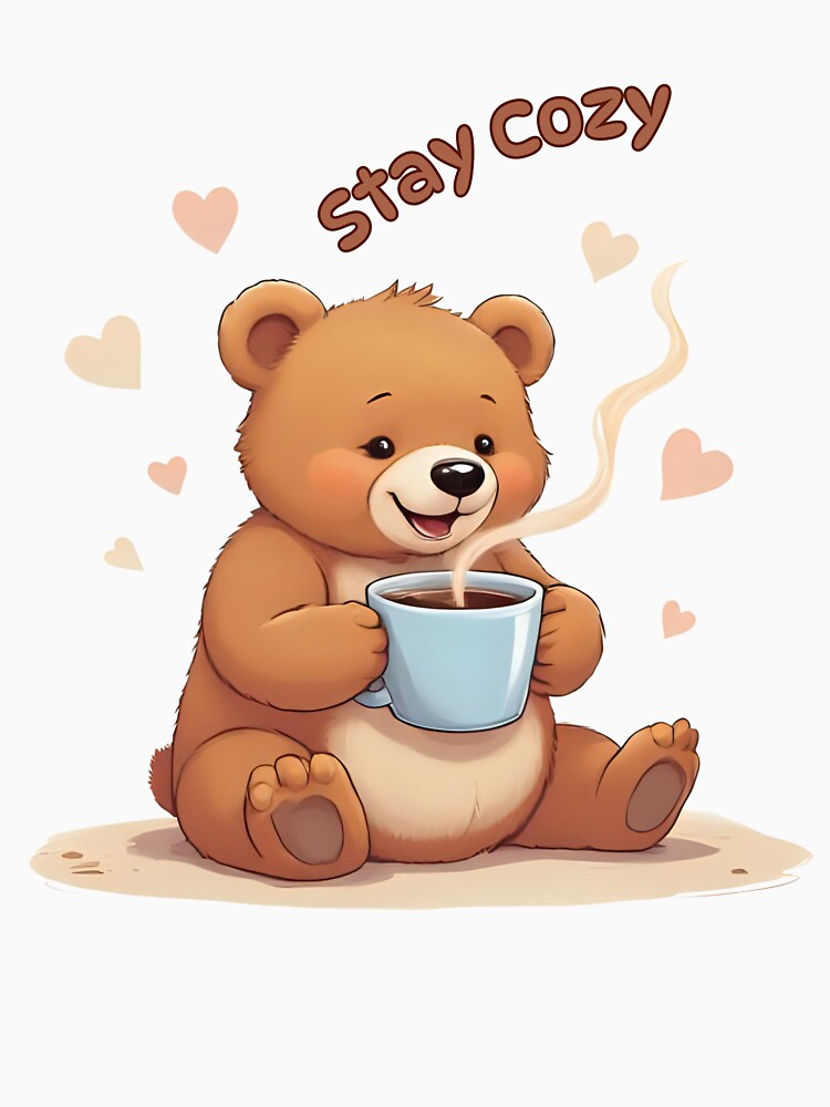 Stay Cozy Cute Bear Autumn Coffee Design by Pixel--Threads