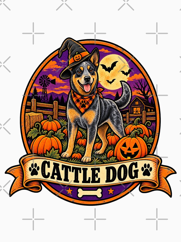 Australian Cattle Dog Halloween Shirt – Retro Pumpkin Patch Farm Badge Design by Globalcitytees