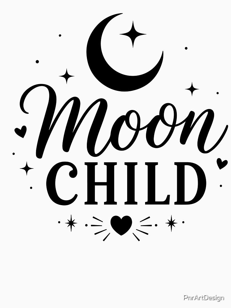 Moon Child Celestial Typography – Crescent Moon and Stars Boho Design by PnrArtDesign