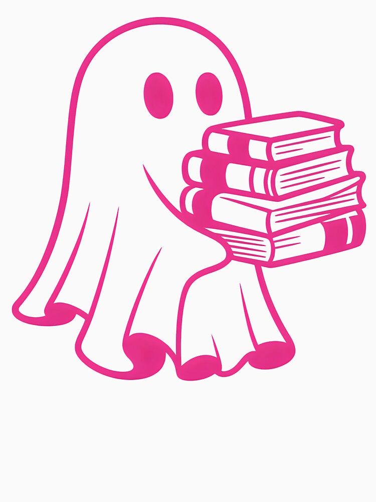 Neon Pink Ghost with Books – Spooky Cute Academic Aesthetic by DamianRoy88