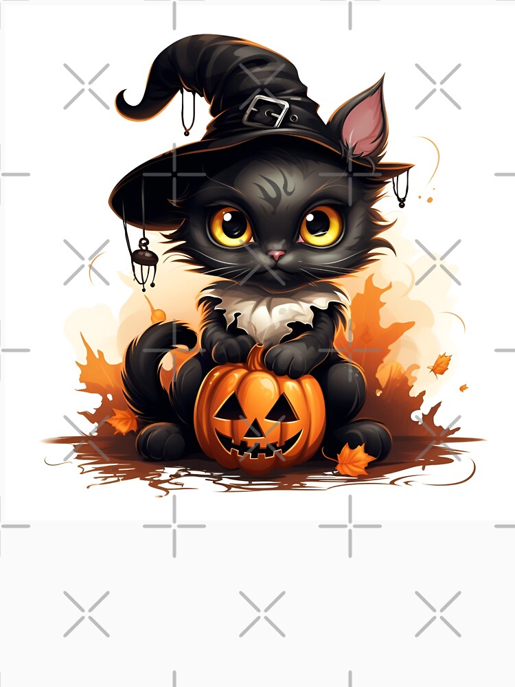 Cute black cat and pumpkin Halloween print by dcrc
