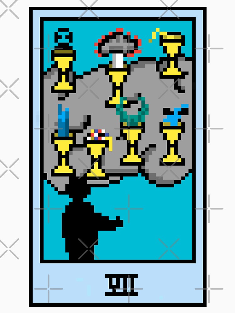 Wait, is this pixel art tarot? White - Minor Arcana 'Seven of Cups' (Design for T-shirt, stickers and other accessories) by Pixel Waite