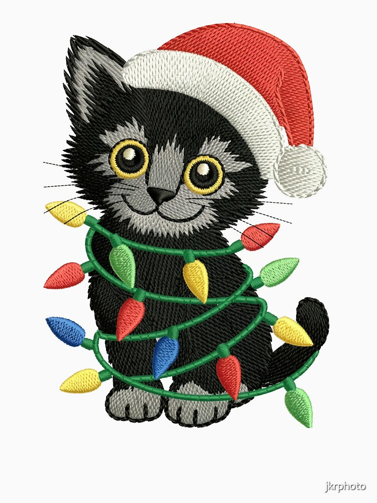Cmbroidered Christmas lights cat by jkrphoto