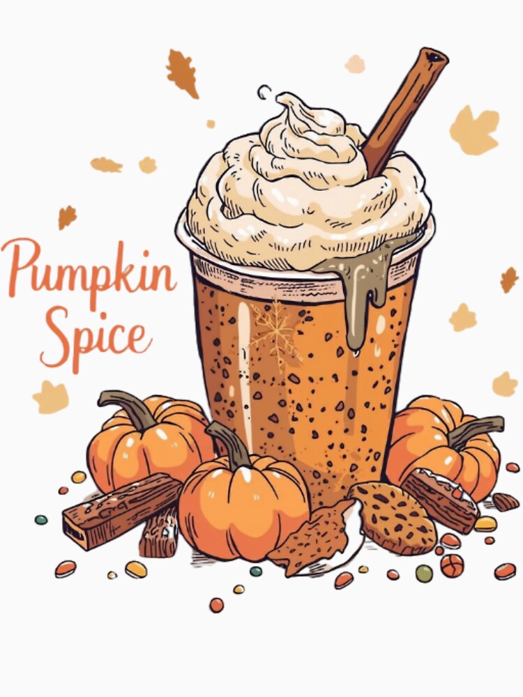 Cute Pumpkin Spice Latte Vintage Autumn Coffee Illustration by Adhdbrainstudio